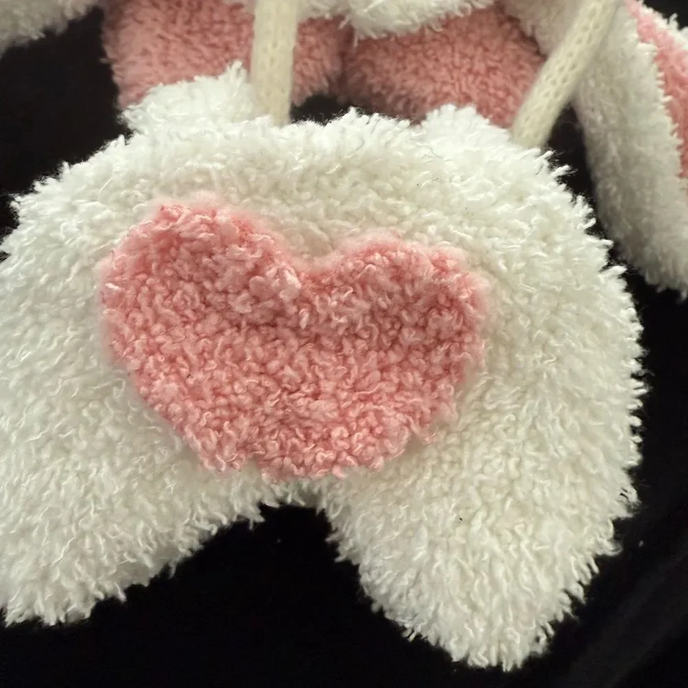 New Adorable labubu White and Pink Bunny Hat and Booties Set